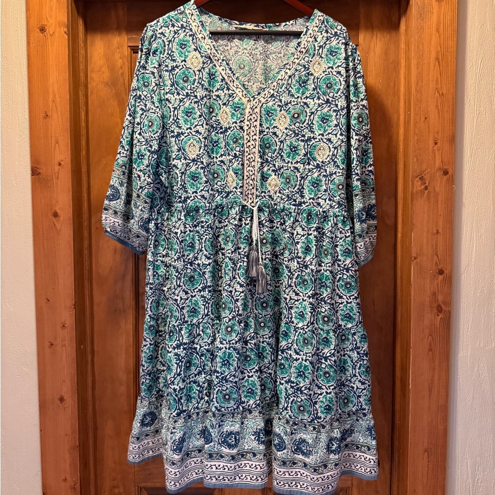 Soft Surroundings Blue and Green Printed Dress